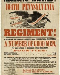 Civil War (pre and post to 1910) -Recruiting, 'Recruits Wanted! 104th Pennsylvania Regiment!'