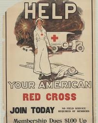 WW 1-Red Cross "Help Your American Red Cross, Join Today, No Field Service Required of Members, Membership Dues $1.00 Up"