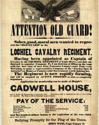 Civil War (pre and post to 1910) -Recruiting, 'Attention Old Guard! Sober, good, moral men wanted to represent the old guard in the Lochiel Cavalry Regiment'