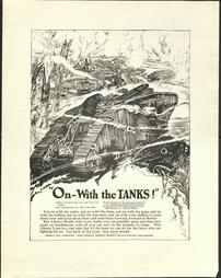 WW 1-Liberty Loan (4th) "On-With the Tanks!", additional text on poster, Liberty Loan Committee, Phila.