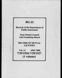 Record of Dental Licenses (Roll 7427, Part 2)
