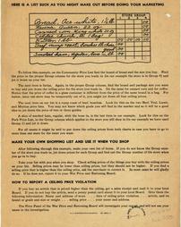 WW2-Ceiling Prices, "Instructions for the Shopper on the Use of OPA Ceilng Price Lists for Food" (Back of Page)