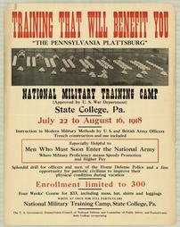 WW1-Recruiting, "Training That Will Benefit You-'The Pennsylvania Plattsburg' National Military Training Camp, State College, Pa."