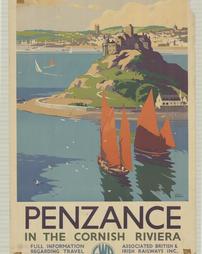 WW 1-Travel, Foreign "Penzance in the Cornish Riviera, Associated British and Irish Railways Inc. 9, Rockefeller Plaza, N.Y., N.Y.", additional text on poster