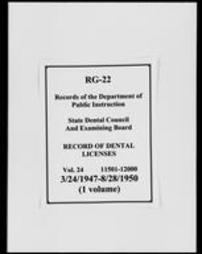 Record of Dental Licenses (Roll 7434, Part 2)