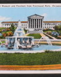 Philadelphia County, Philadelphia, Pa., Buildings: Museums, View of Art Museum and Fountain from Fairmount Park