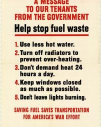 WW2-Conservation, "A Message To Our Tenants From The Government, Help stop fuel waste"