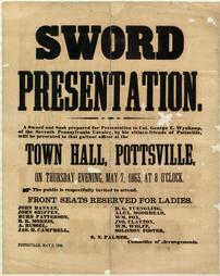 Civil War (pre and post to 1910) -Advertisement, 'Sword Presentation,' Col. George C. Wynkoop of the Seventh PA Cavalry