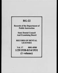 Record of Dental Licenses (Roll 7429, Part 2)