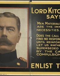 WW 1-Recruiting "Lord Kitchener says:" inc. quote of Kitchener speaking at Guildhall, 7/9/15, additional text on poster, Parliamentary Recruiting, Committee, London, No. 113