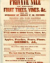 Civil War (pre and post to 1910) -Advertisement, 'Private Sale of Select Fruit Trees, Vines, &c. from the Nursery of Henry F.M. Peters. Sale will be held at the residence of Jacob Gackley's 1/2 mile from Lebanon, Reading Pike'