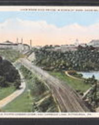 Allegheny County, Pittsburgh, Pa., Parks, City: Schenley Park, Miscellaneous Views: View from High Bridge in Schenley Park, Showing Carnegie Institute, Technical Schools, Phipps Conservatory and Carnegie Lake