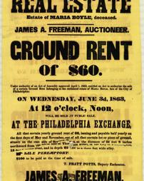 Civil War (pre and post to 1910) -Advertisement, Real Estate Sale (Maria Boyle, deceased), Philadelphia Exchange