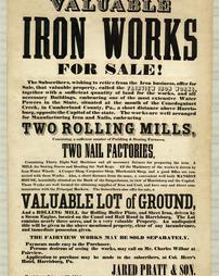 Civil War (pre and post to 1910) -Advertisement, 'Valuable Iron Works For Sale!'