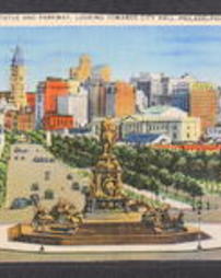Philadelphia County, Panoramic Views, Philadelphia, Pa., Washington Statue and Parkway, Looking Towards City Hall
