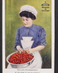 Allegheny County, Pittsburgh, Pa., Industry: A Heinz Worker in Uniform, Hulling Strawberries, At the Home of the 57 Varieties