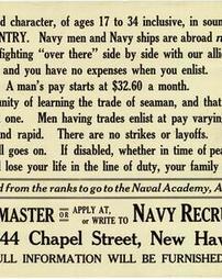 "Ask Your Postmaster or Apply At, or Write to Navy Recruiting Station"